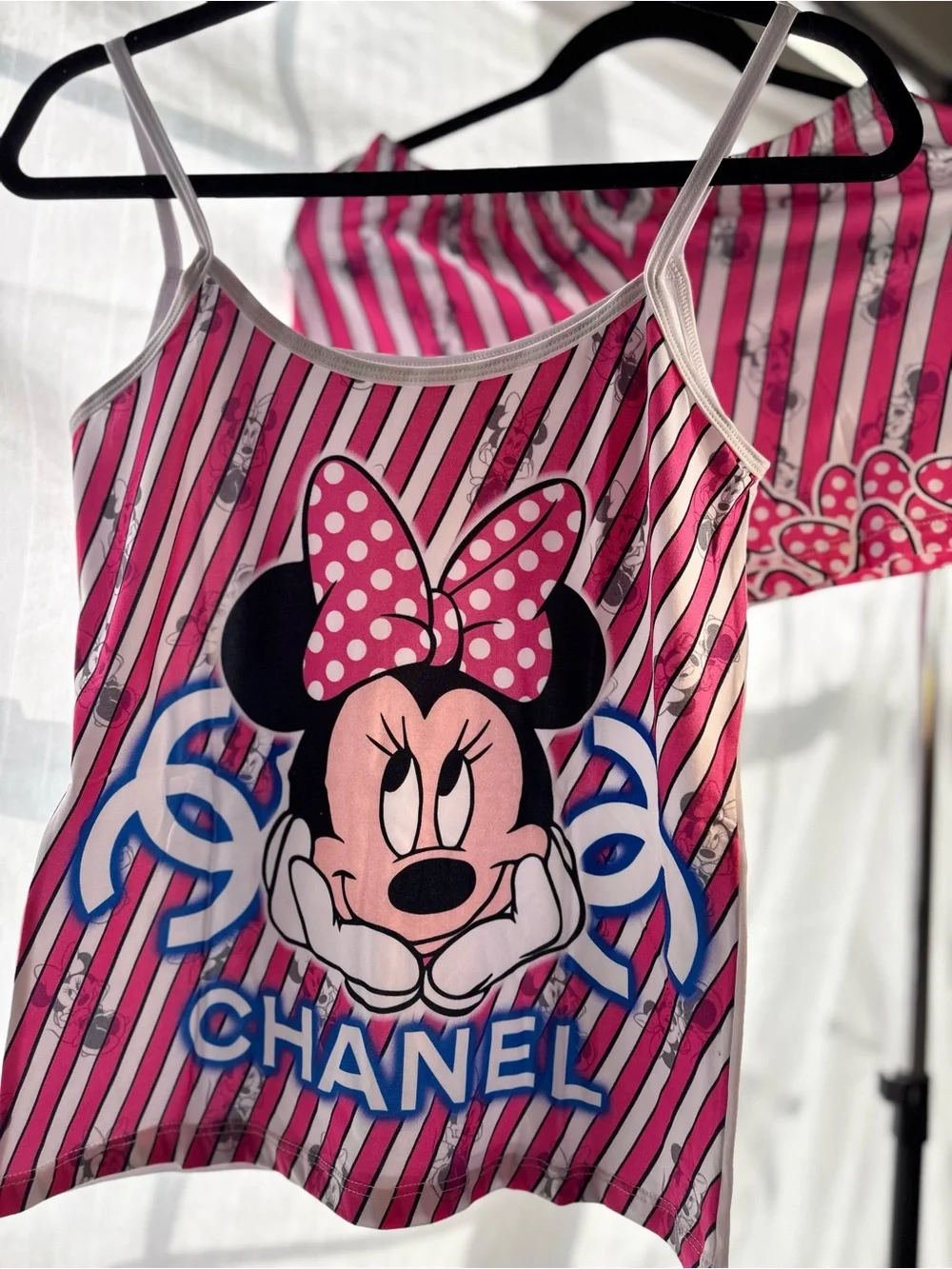 Pink Minnie Mouse Striped Tank & Shorts Set